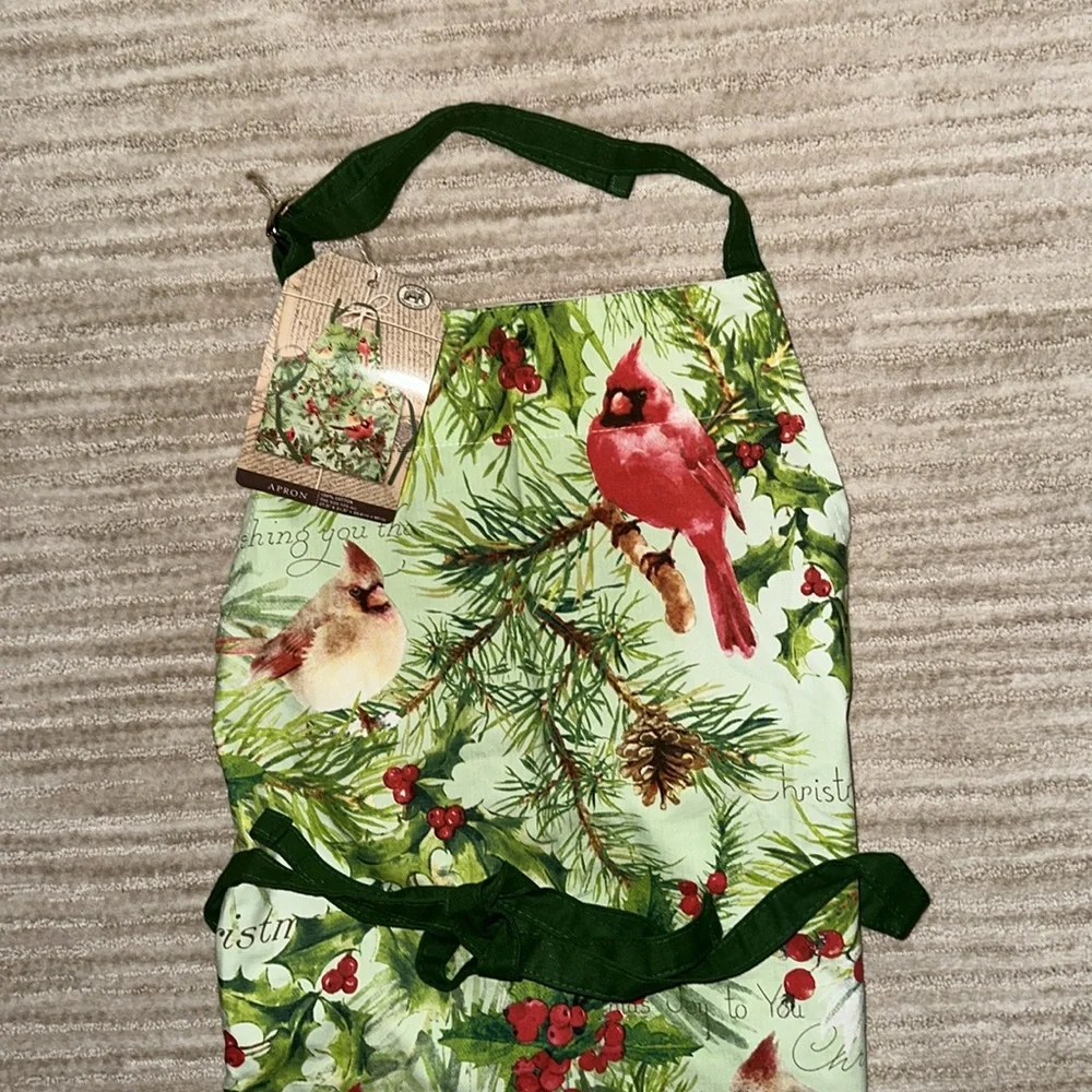 NWT Michel Design Works APR293 Adjustable Cotton Chef Apron, Christmas Print